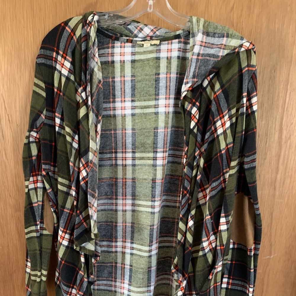 Hooded Plaid Cardigan